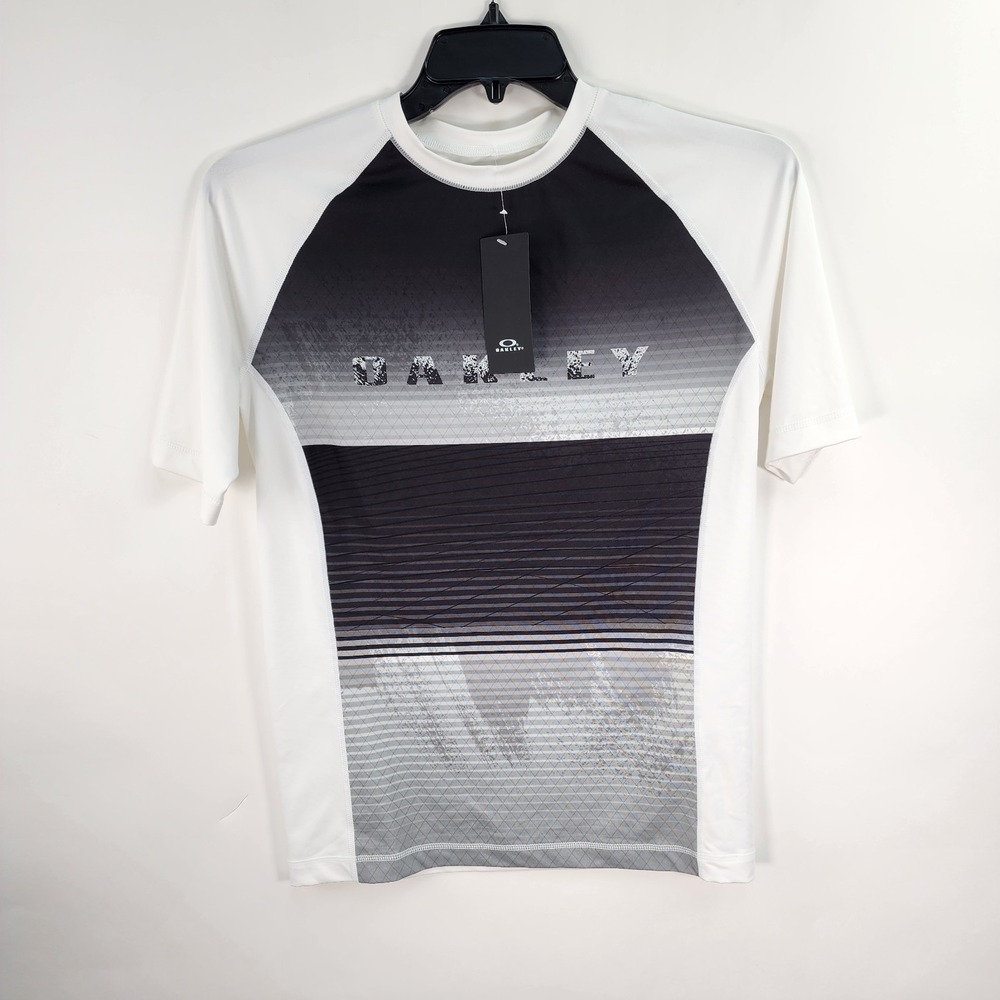 Oakley Asymmetrical Dynamic Stripe Shirt Men's M White Performance Fit Rash